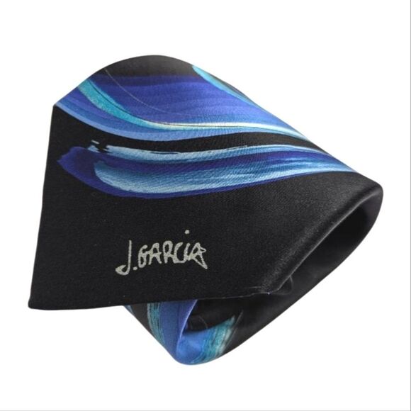 J. Garcia Butterfly Study Watercolor Black Blue Turquoise Silk Mens Neck Tie - Picture 1 of 4